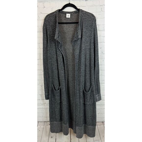 CABI gray cotton blend open front long knit coat cardigan sweater size M - Picture 1 of 8